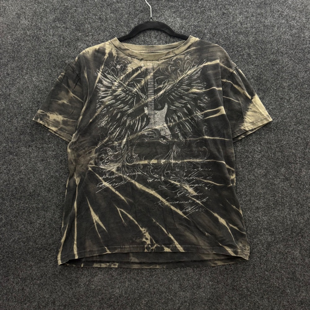 Destruction Garments Y2K Cybergrunge Guitar Graphic Tee Acid Wash Grey Medium